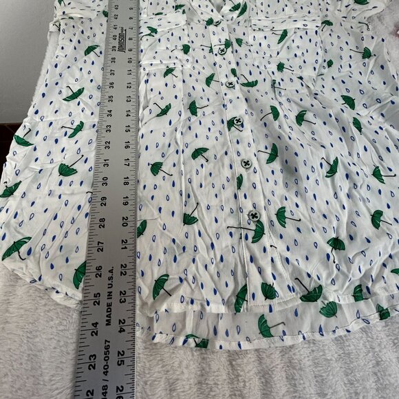 Maeve Womens White Green Umbrella Print Button-Up Long Sleeve Blouse Top Size 8 - Picture 8 of 8